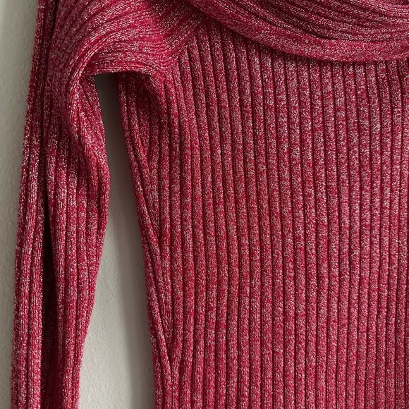 Y2K Women's Off-Shoulder Ribbed Sweater Red and Silver Size Small - Picture 2 of 5